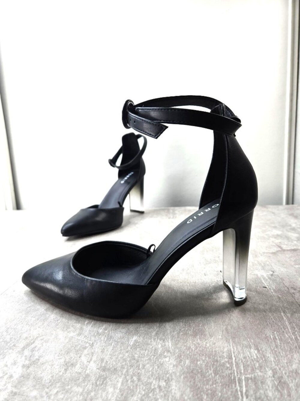 Torrid Ankle Strap Lucite Block Heel Sz 9.5 Wide Black Pointed Toe Dressy Formal